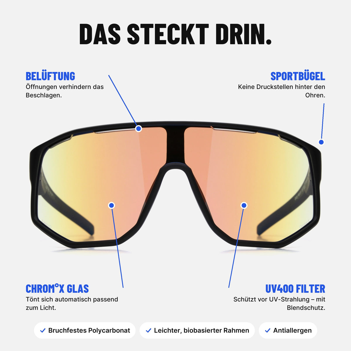 Red Bull SPECT Eyewear Sonnenbrille DASH_PRO-01X schwarz matt- Selbsttönende Sportbrille